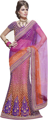 

Khoobee Self Design, Embroidered, Embellished Fashion Net, Brocade Saree(Orange, Purple, Multicolor), Multicolor;orange;purple