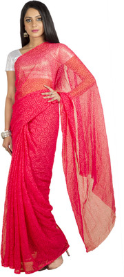 

Jaipur Kurti Printed Bandhej Chiffon Saree(Pink)