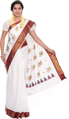 

Darps Self Design Balarampuram Cotton Saree(Multicolor), Cream