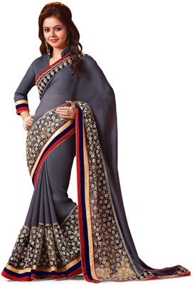 

Indianbeauty Self Design, Embroidered Bollywood Pure Georgette Saree(Grey)