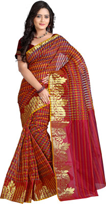 

Vastrakala Checkered Banarasi Cotton, Silk Saree(Red, Gold), Maroon