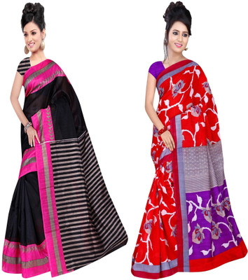 Multiretail Printed Daily Wear Silk Cotton Blend Saree(Pack of 2, Multicolor)