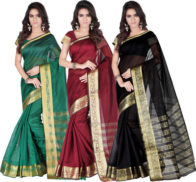 

Weavedeal Solid Banarasi Chanderi Saree(Pack of 3, Multicolor)