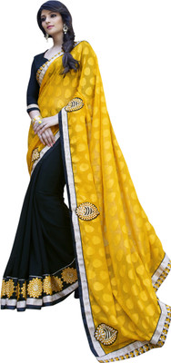 

Khoobee Self Design, Embellished, Embroidered Fashion Georgette Saree(Black, Yellow)