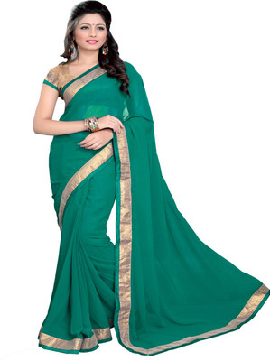 

Sourbh Sarees Solid Fashion Georgette Saree(Green), Teal