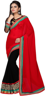 

Dancing Girl Embroidered Bollywood Georgette Saree(Red, Black), Black;red
