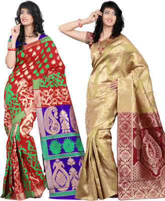 

It's Banii Woven Banarasi Handloom Silk Saree(Pack of 2, Red, Yellow)