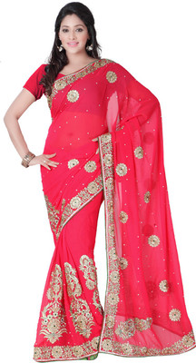 

Desi Butik Embroidered Fashion Art Silk Saree(Pink)