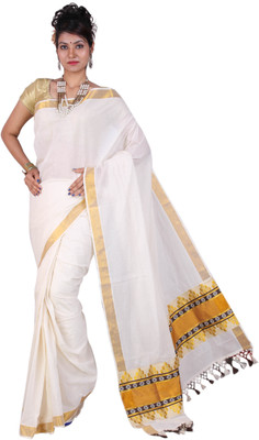 

Fashionkiosks Self Design Balarampuram Handloom Cotton Saree(Multicolor), Cream