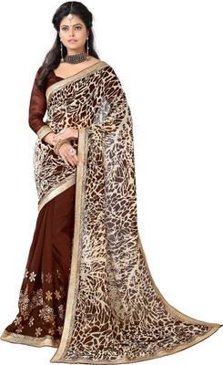 

Jiya Self Design, Embroidered Fashion Georgette Saree(Brown, Multicolor)