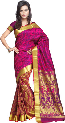 

Varkala Silk Sarees Woven Kanjivaram Saree(Pink), Rani