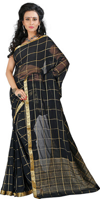 

Roopkala Silks Checkered Mysore Chiffon Saree(Black)