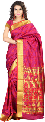 

Varkala Silk Sarees Woven Kanjivaram Jacquard Saree(Red, Purple)