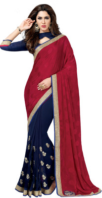 

Jiya Self Design, Embroidered Fashion Georgette, Satin, Jacquard Saree(Maroon, Dark Blue), Dark blue;maroon