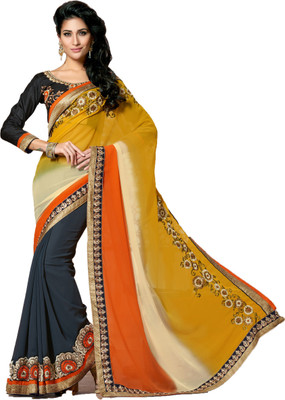 

Khushali Self Design, Embroidered, Embellished Fashion Georgette Saree(Grey, Black, Multicolor), Black;grey;multicolor
