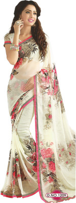 

PSHOPEE Printed Fashion Chiffon Saree(White)