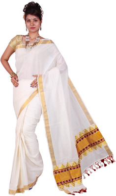 

CREATIVEWEAVES Self Design Balarampuram Cotton Saree(Multicolor), Cream