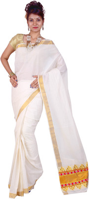 

Fashionkiosks Self Design Balarampuram Handloom Cotton Saree(Multicolor), Cream