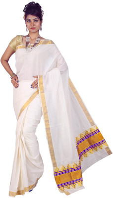 

Fashionkiosks Self Design Balarampuram Handloom Cotton Saree(Multicolor), Cream