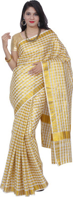 

Fashionkiosks Striped Fashion Handloom Cotton Saree(Gold)