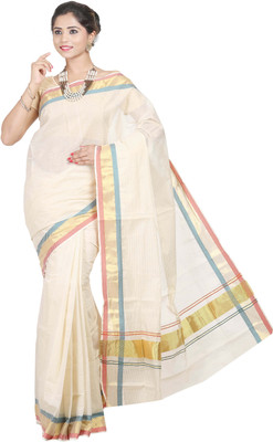 

Fashionkiosks Self Design Balarampuram Cotton Saree(Multicolor), Cream