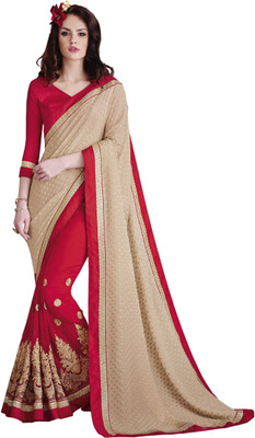 

Vishal Self Design Bollywood Georgette Saree(Beige, Red)