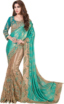 

Jiya Embroidered Fashion Net Saree(Green, Beige), Beige;green