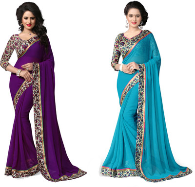 

Indianbeauty Self Design, Solid Fashion Chiffon Saree(Pack of 2, Light Blue, Blue), Blue;sky blue