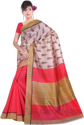 

Manthan Printed Daily Wear Art Silk Saree(White, Pink), Cream & pink