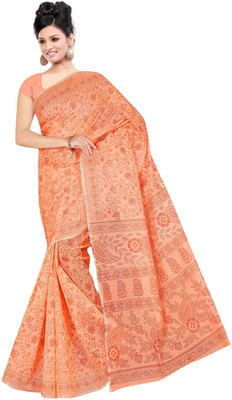 

revathi textiles Printed Gadwal Cotton Saree(Orange)