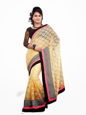 

Dancing Girl Embroidered Bollywood Net Saree(Beige)
