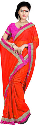 

Party Wear Dresses Plain Fashion Chiffon Saree(Red)
