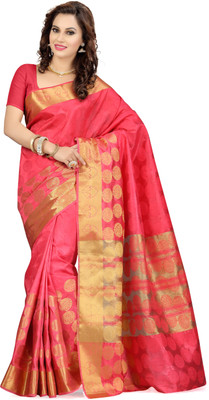 

Ishin Solid Fashion Poly Silk Saree(Pink), Pink & golden