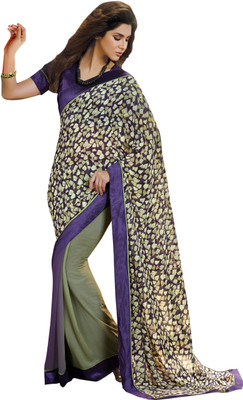 

Manthan Printed Daily Wear Chiffon Saree(Pack of 2, Purple, Green), Green & purple