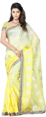 

JTInternational Self Design Fashion Georgette Saree(Yellow), Multi color