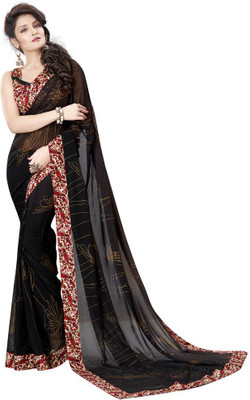 Parisha Printed Daily Wear Georgette Saree(Black)