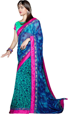 

Vandv Shop Printed Fashion Handloom Georgette Saree(Blue)
