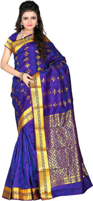 

Roopkala Silks Woven Kanjivaram Art Silk Saree(Blue), Royal blue