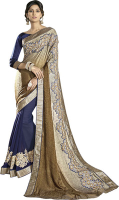 

Jiya Self Design, Embroidered Fashion Silk, Jacquard, Georgette Saree(Blue, Beige), Beige;blue
