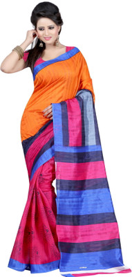 

Indrani Printed, Solid Bollywood Silk Saree(Orange, Pink, Blue), Multicolor