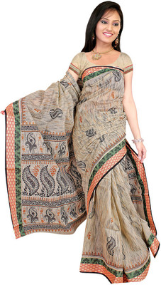 

Desi Butik Embroidered Fashion Chanderi Saree(Grey)