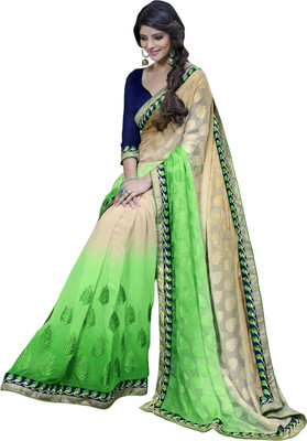 

Khushali Self Design, Embellished, Embroidered Fashion Georgette Saree(Light Green, Beige, Black), Beige;black;light green
