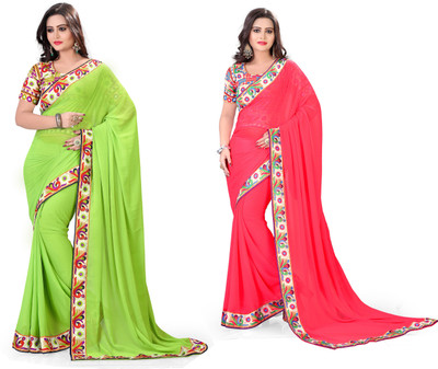 

Indianbeauty Solid, Printed Fashion Chiffon Saree(Pack of 2, Light Green, Pink)