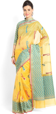 Soch Embroidered Fashion Cotton Saree(Yellow)
