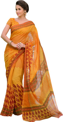 

Manthan Printed Daily Wear Cotton Saree(Yellow, Red)