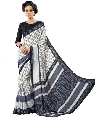 

V And V Shop Printed Fashion Handloom Crepe Saree(Grey), Grey;white