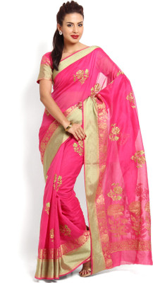

Soch Floral Print Fashion Cotton Saree(Pink)