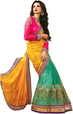 

Shreeji Fashion Embroidered Fashion Georgette Saree(Yellow, Pink, Green), Green;pink;yellow