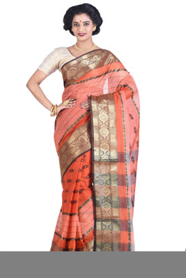 

Purabi Woven Tant Cotton Saree(Orange)