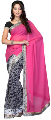 

Dancing Girl Printed Bollywood Georgette Saree(Pink, Black)